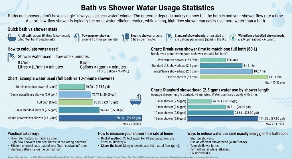 bath vs shower water usage statistics